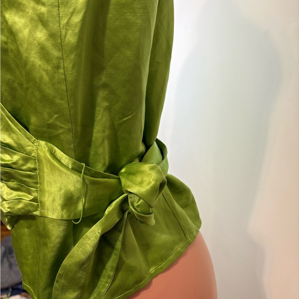 Talbots Women’s SZ 8 Kelly Green silk linen sleeveless wrap around blouse NWT‎ - Picture 4 of 8